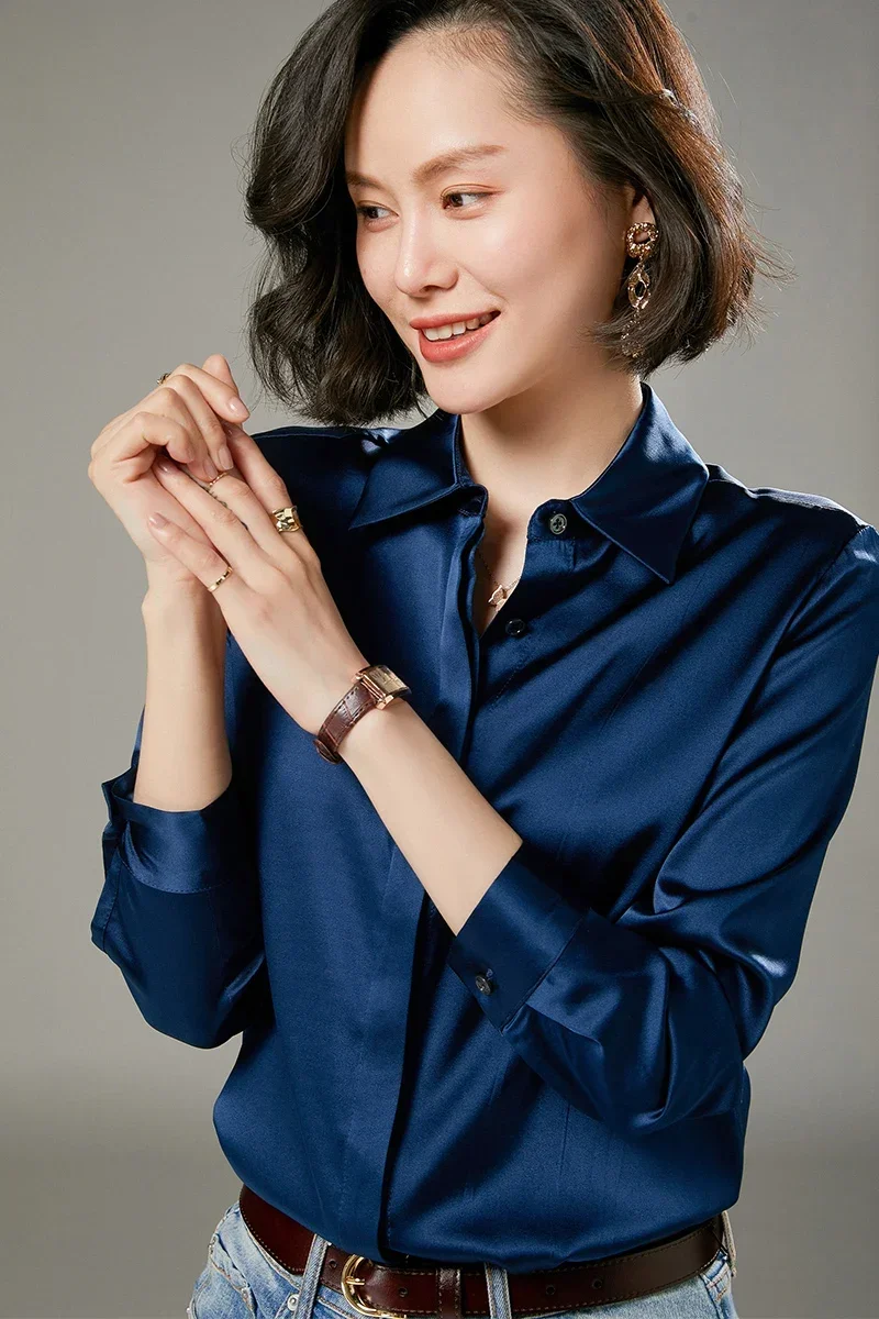 Tajiyane Топ Элегантные шелковые рубашки 92% для женщин с длинными рукавами и