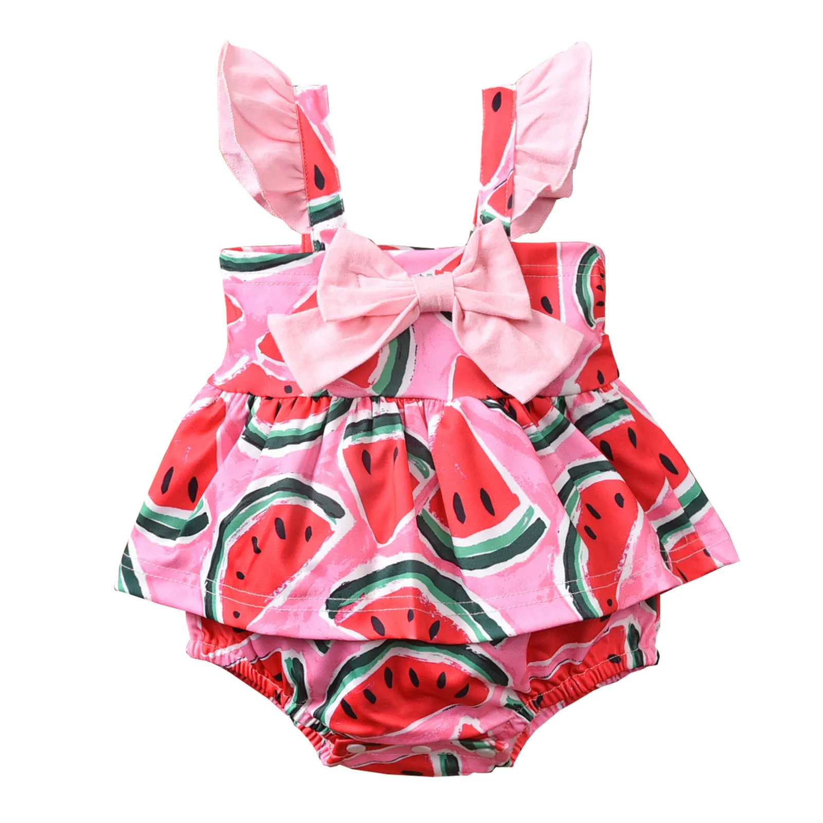 

Newborn Infant Baby Girls Ruffle Bow Watermelon Printed Bodysuit Romper Set Clothing Sets For Children Girl Clothes Children