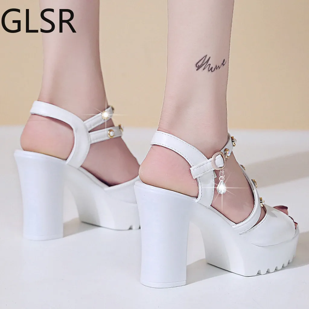 Women Ladies Fashion Crystal Solid Peep Toe Buckle Casual Shoes Sandals Sandals High Heels Women Sandals Platform High Heels
