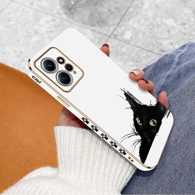 Cold Black Cat Luxury Plating Phone Case For Xiaomi Redmi Note 11 Pro Plus 10 Pro 11 11S 12Pro Plus 12 9S 8 Pro Cover