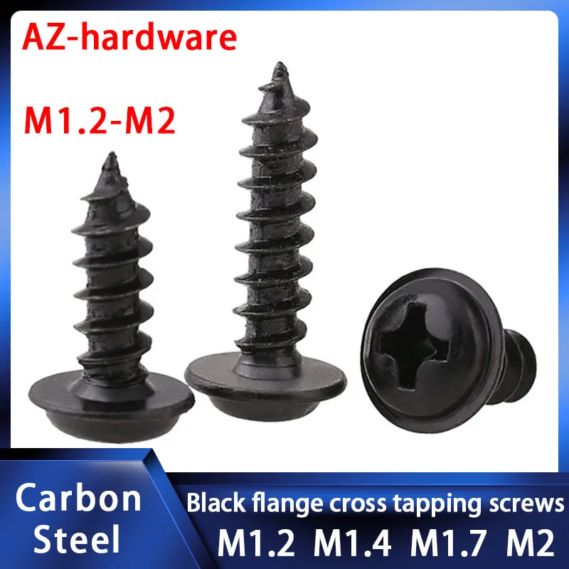 

Black Cross Round Head with Pad Self Tapping Small Screw PWA Philips Pan Head with Gasket Tapping Screw M1.4M1.7M2 1000pcs