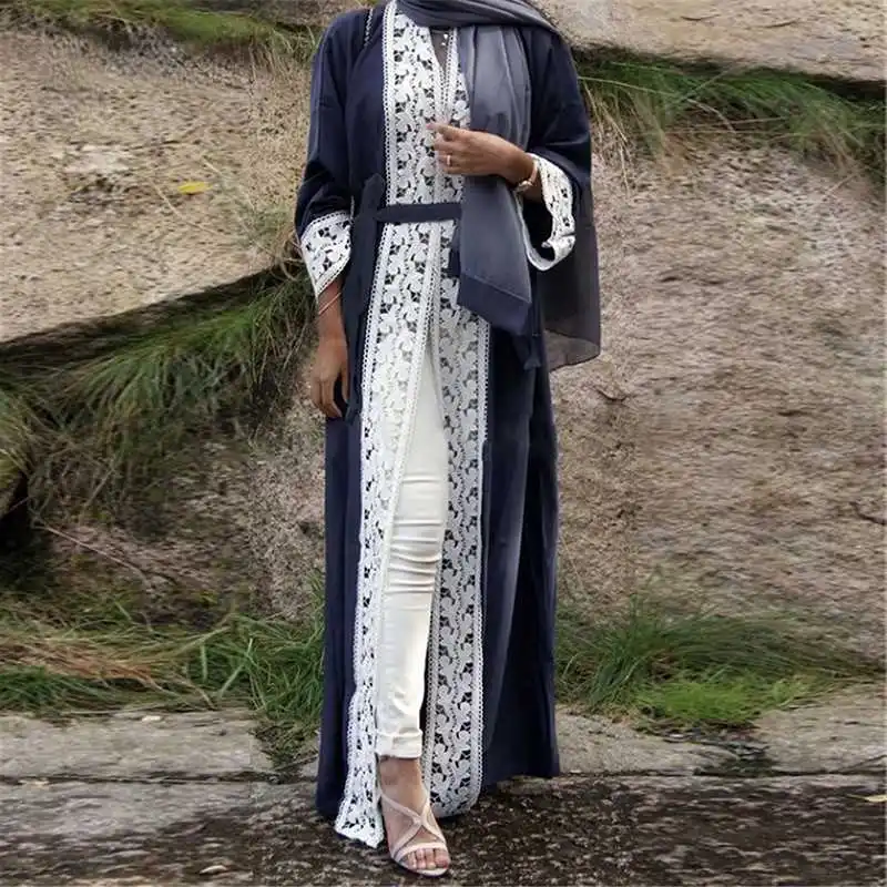 2022, модное женское кружевное платье на Ближний Восток, свободная длинная мусульманская абайя большого размера с длинными рукавами, мусульм...