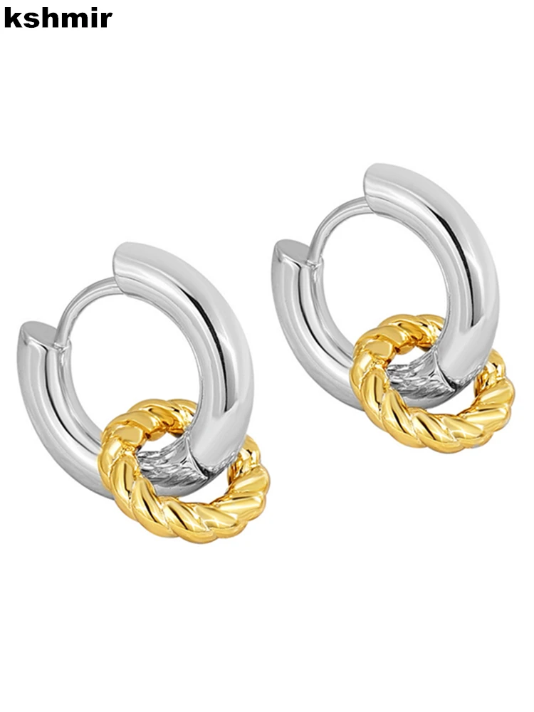 

kshmir 2022 Vintage double ring iron steel earrings for women Exaggerated fashion twist earrings for women versatile earrings