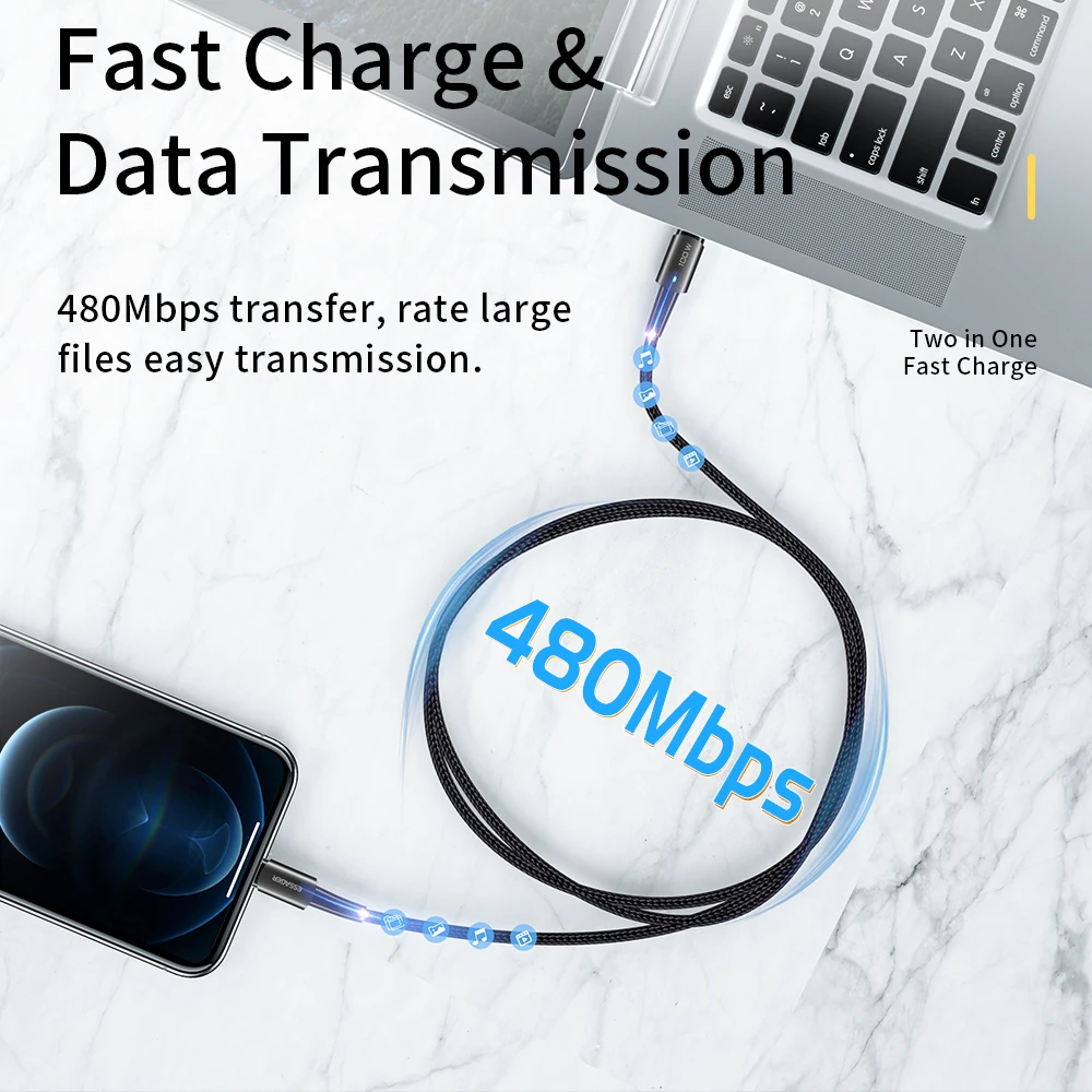 Кабель зарядный Essager USB Type-C для iphone 11/12/13 Pro Max Mini/Xs/Xr/X/8/iPad 20 Вт |