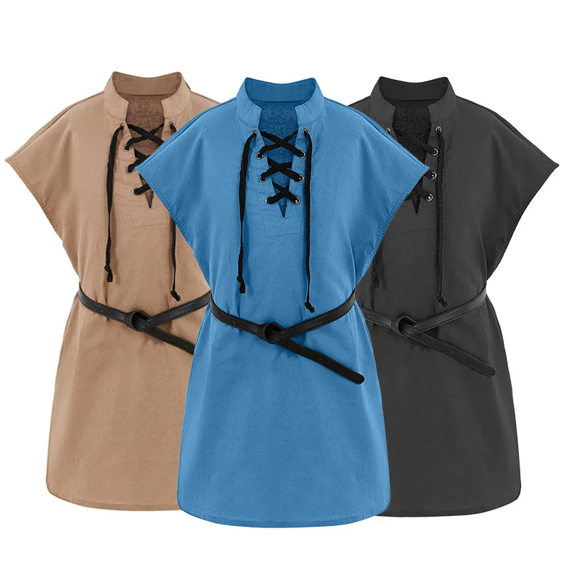 Средневековый Ренессанс для мальчиков льняные топы в стиле ретро рубашка туника