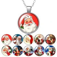 christmas santa claus round pendant necklace 25mm glass cabochon women girl jewelry party birthday gift 50cm