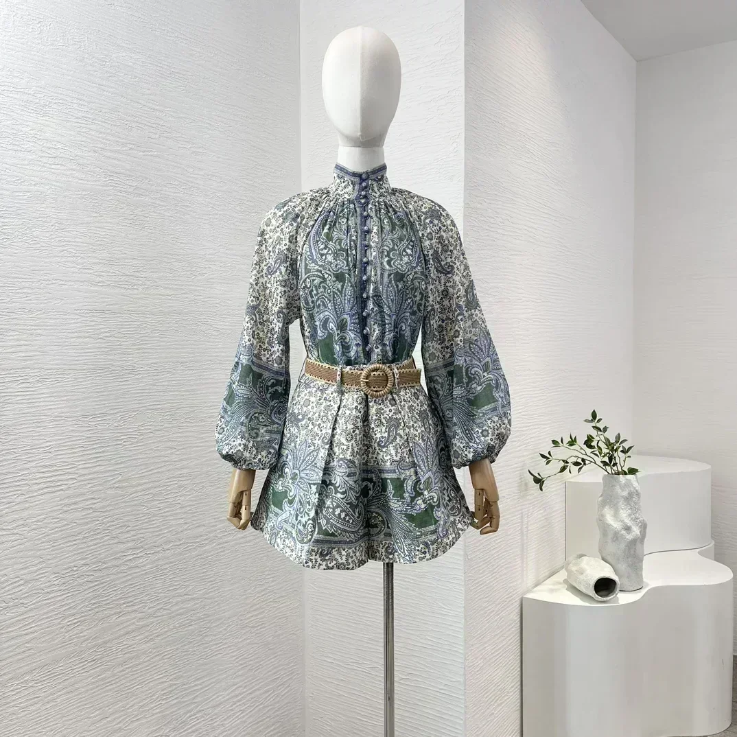 Высококачественная зеленая синяя блузка с принтом пейсли новинка 2024 длинными