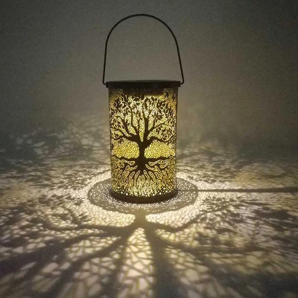 

LED Solar Lantern Light Hollow Tree Lantern Projection Light Wrought Iron Hanging Lamps Waterproof Outdoor Garden Yard Art Decor