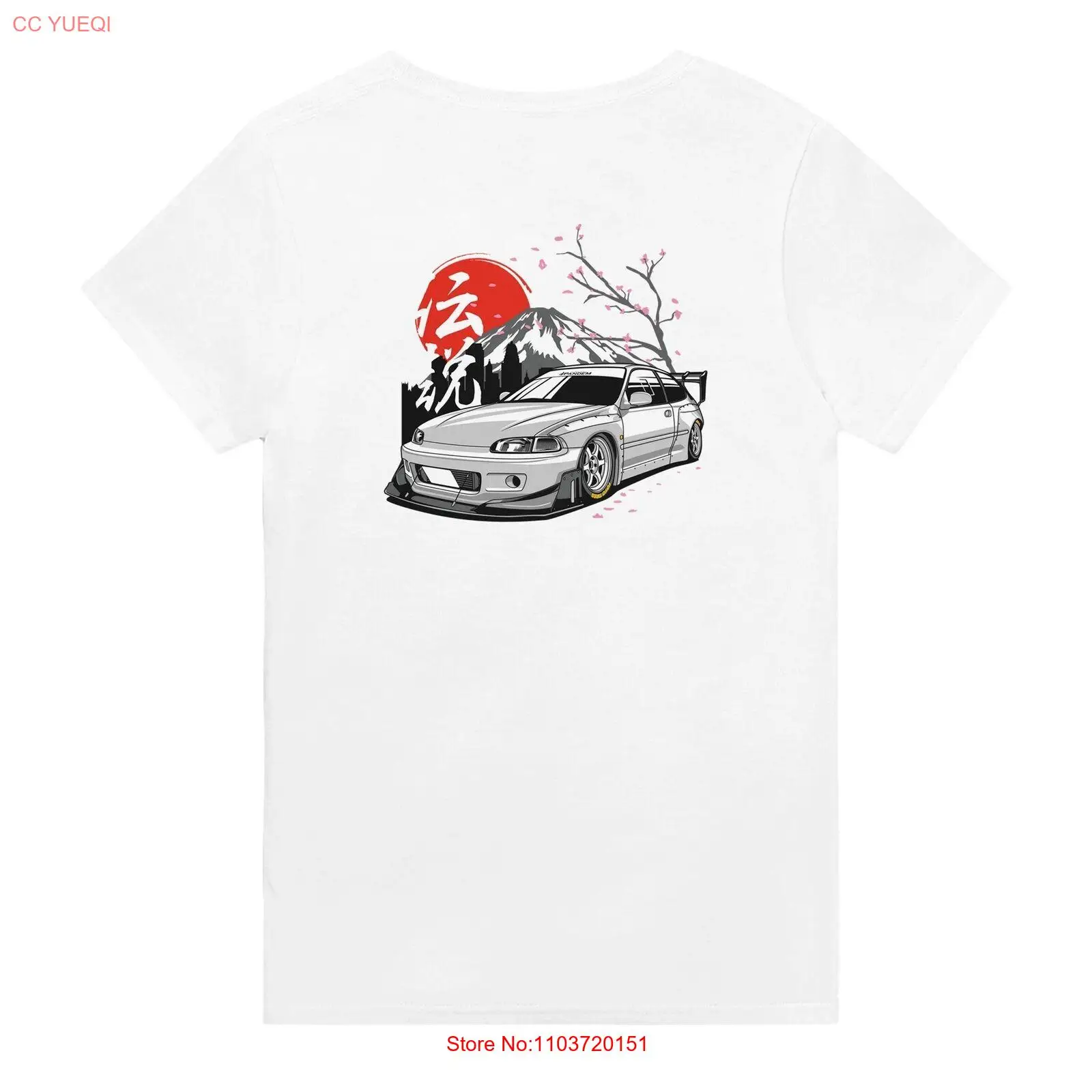 JDM Cherry Blossom Тяжелая хлопковая футболка с круглым вырезом для повседневной носки