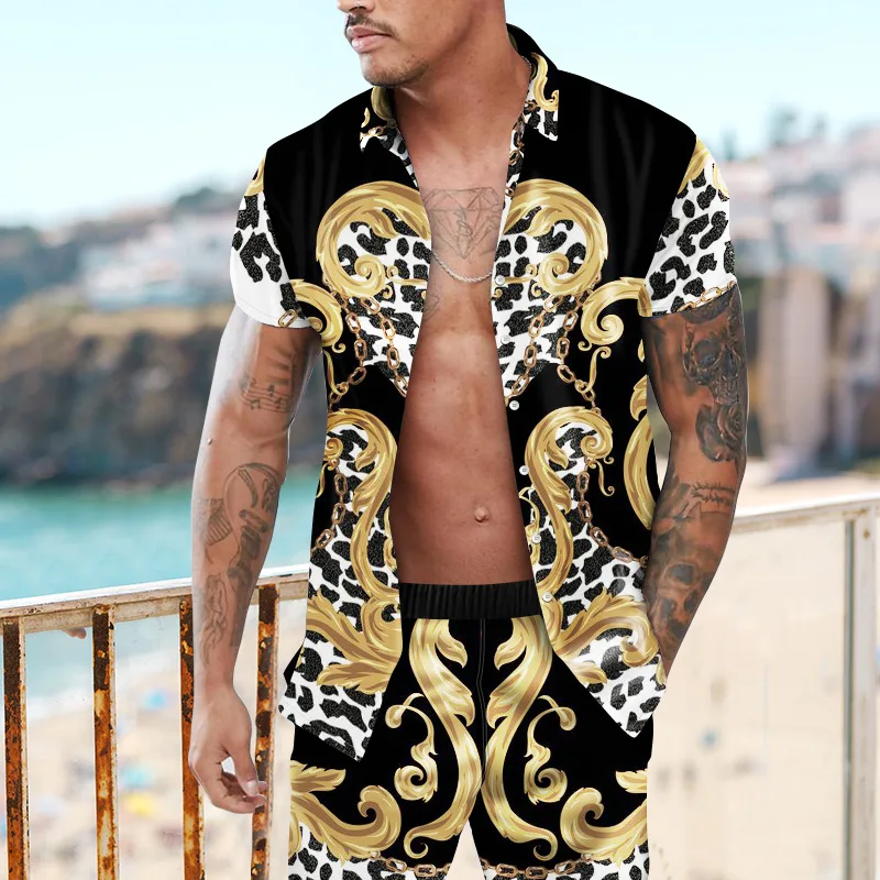 

2022 Summer New Men's Casual Digital Printing Loose Shirt Beach Suit