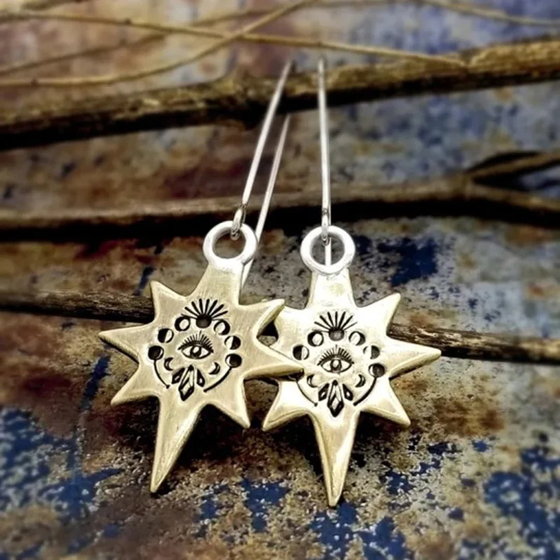 

Fashion Eight Point Star Earrings Ethnic Accessories Metal Carving Accessories Wholesale