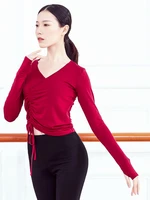 tights long sleeved modern dance practice suit modal drawstring v neck top female adult body yoga ballet suit