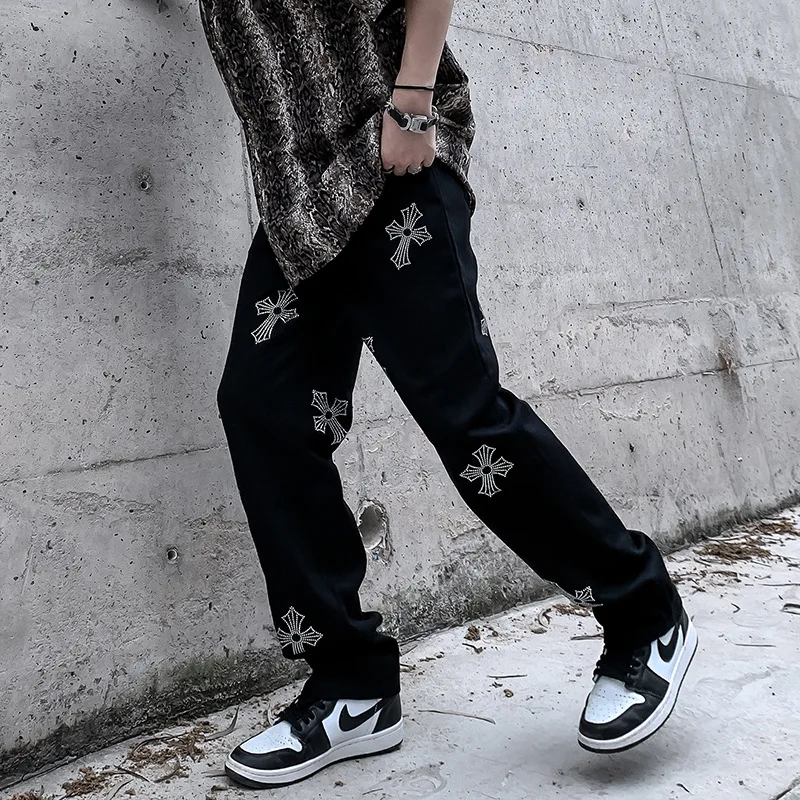 New Men's Jeans Rhinestone Jeans Loose Straight Hip Hop Jeans Designer Jeans for Men Goth Clothes
