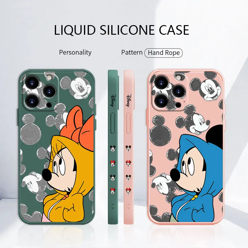 

Candy Color Silicone Case For iPhone 13 12 11 Pro Max Mini X XR XS Max 7 8 6 6s Plus SE Liquid Cover Street Style Mickey Minnie