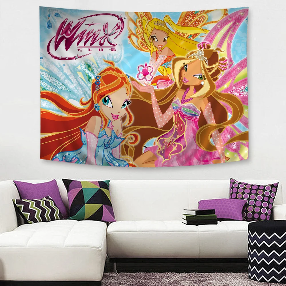 Девушка W-Winx-Clubs Большой настенный гобелен с мультяшным принтом Висит Таро Хиппи