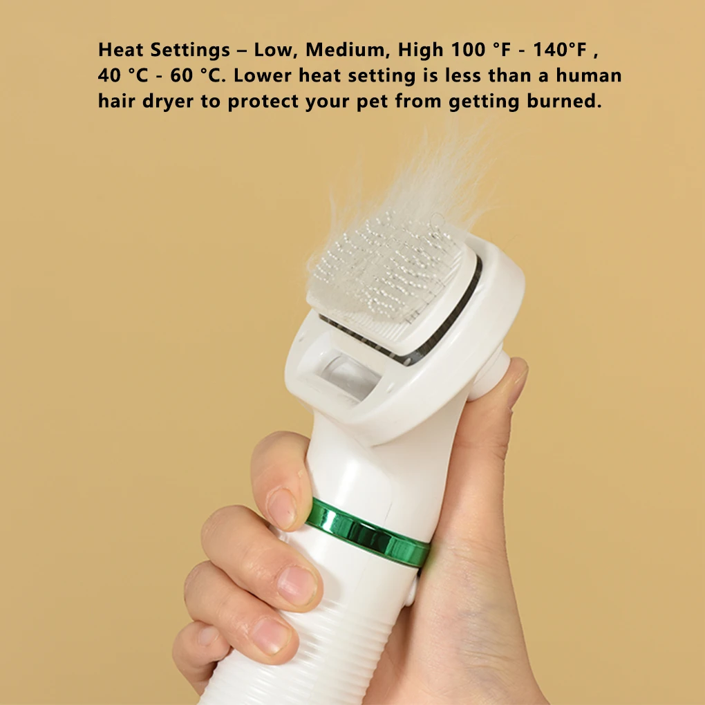 

Pet Hair Dryer 300W Adjustable 2-in-1 Pet Hair Brush Low Noise Handle Animal Grooming Blower US Plug