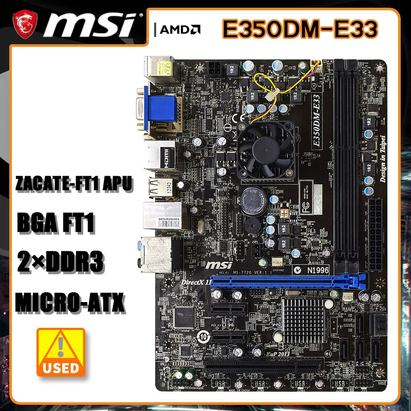 

MSI E350DM-E33 Motherboard DDR3 8GB Zacate-FT1 APU BGA FT1 SATAII USB 2.0 HDMI PCI-E X16 Micro-ATX