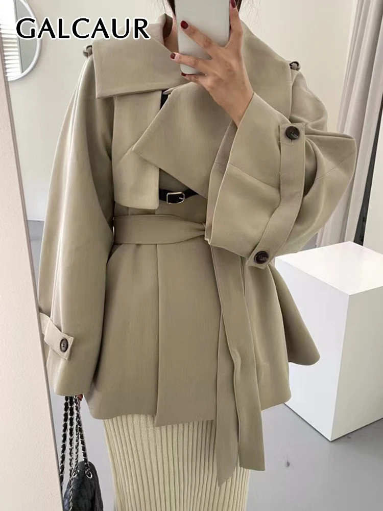 

Женский однотонный Тренч GALCAUR, элегантные тренчи с отложным воротником и расклешенными рукавами, со шнуровкой, в стиле пэчворк, осень 2022