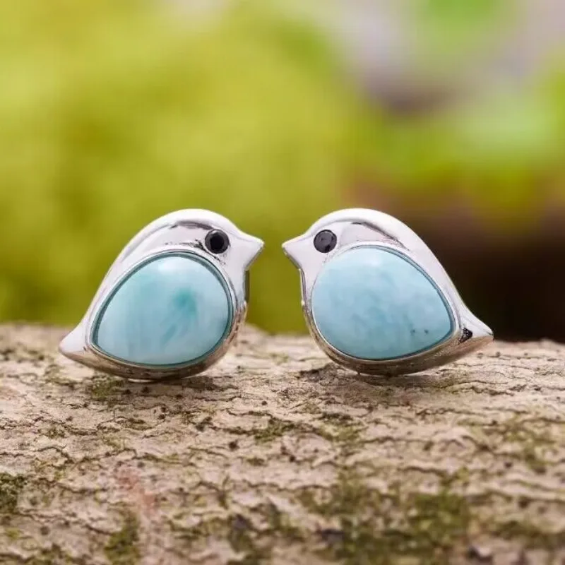 

2023 Retro Sky Blue Bird Sparrow Earrings Fashion Creative Animal Jewelry for Women Girl