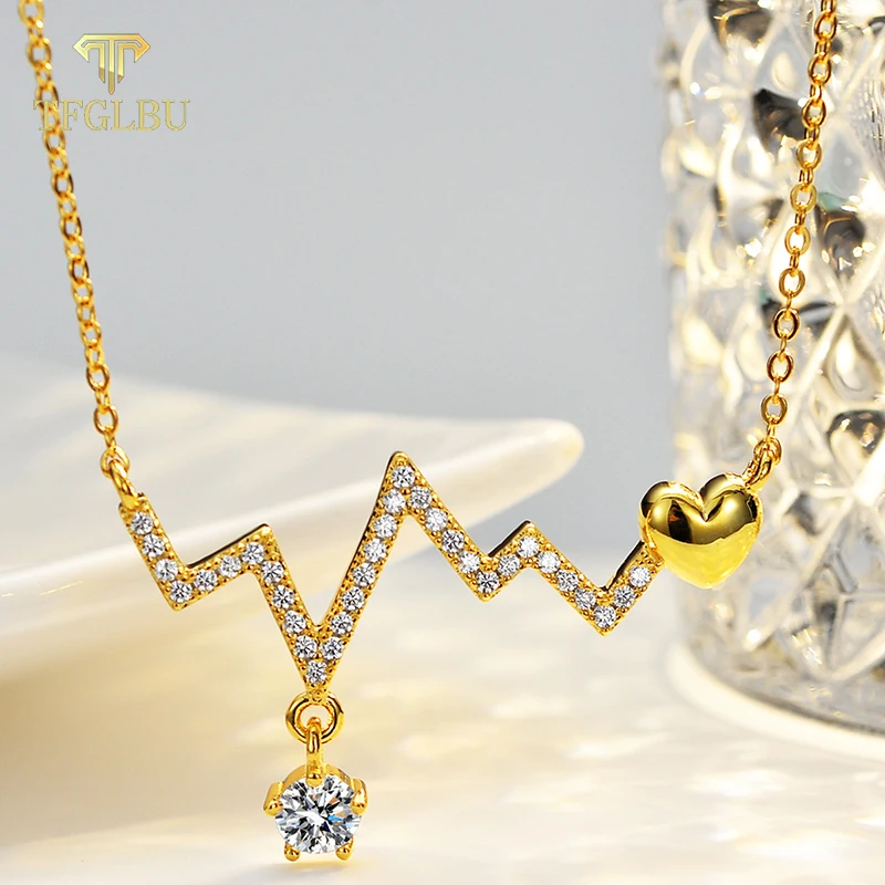 

TFGLBU 0.5CT 5mm Genuine Moissanite Pendant for Women Real 925 Sterling Silver Wave Elegant Necklace 14k Plated Diamond Jewelry