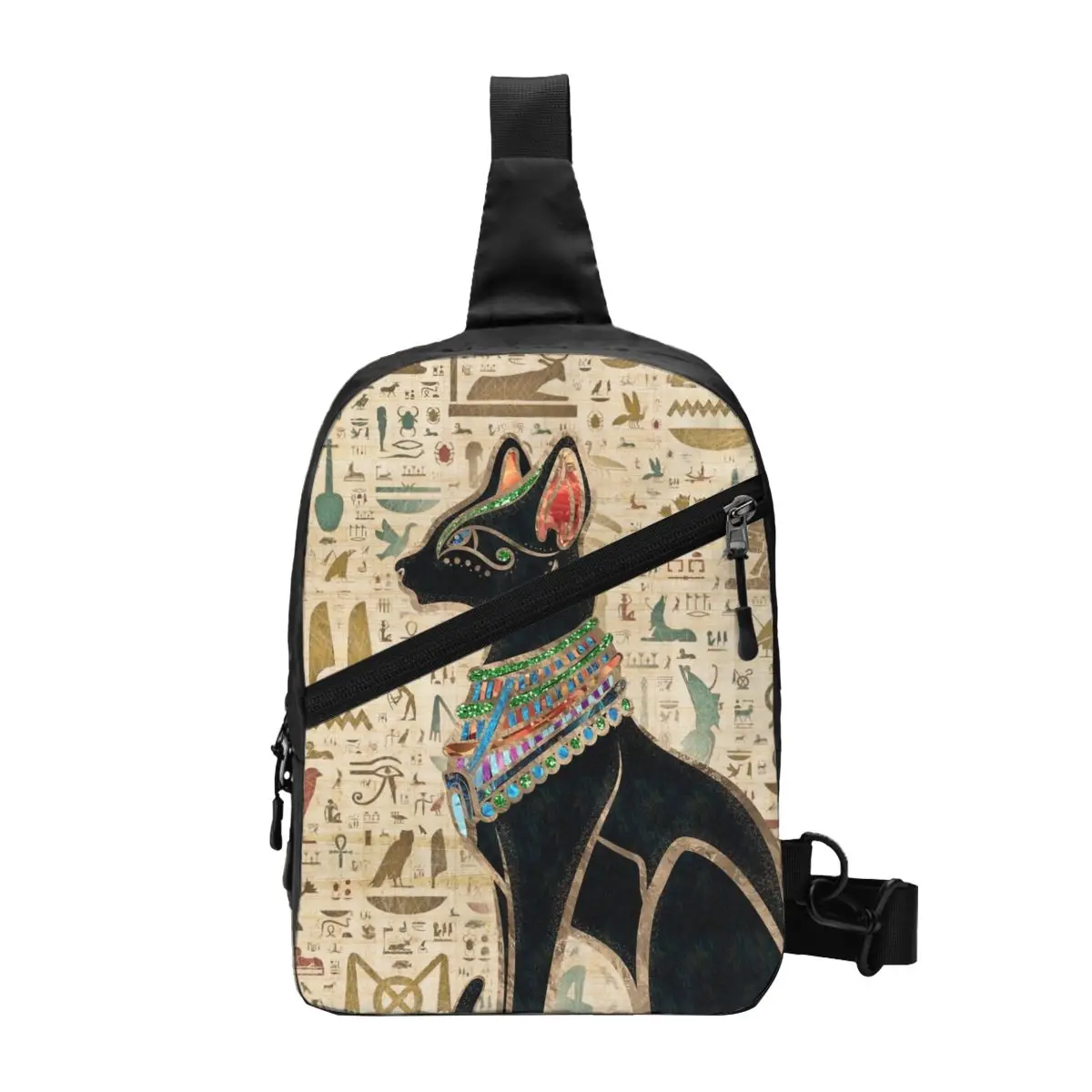 Egyptian Bastet Cat Sling Chest Crossbody Bag Men Fashion Ancient Egypt Art Shoulder Backpack for Travel Cycling