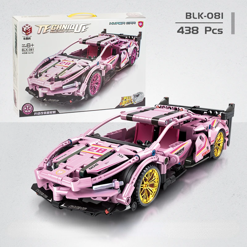 

438PCS Building Blocks Lamborghini Pink Building Block Model Supercar Collection Bedroom Decoration DIY Assembled Car Toys Gift