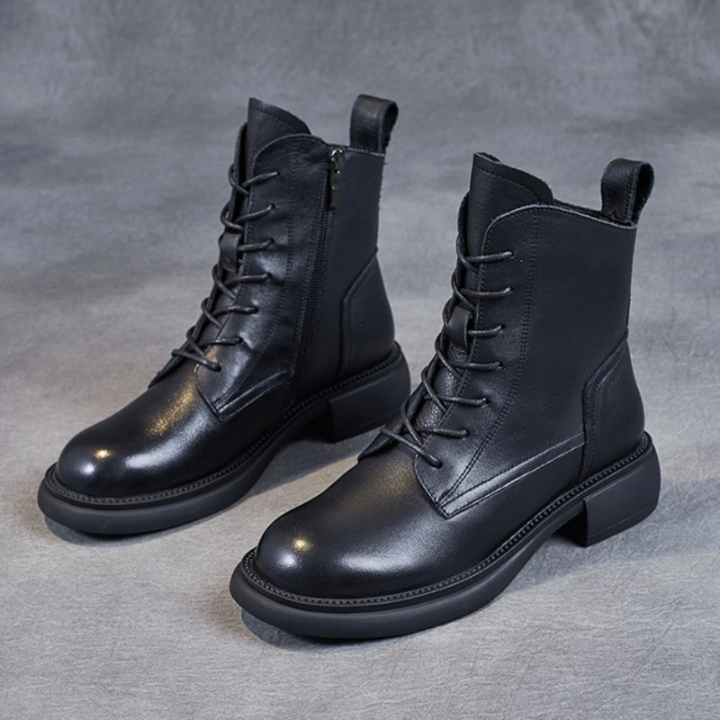 

Ботинки женские зимние в британском стиле, толстая подошва, молния сбоку, плоская подошва, мягкие удобные, в стиле ретро