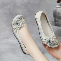 womens flat daily dance shoes 2022 retro light non skid oft soled flower shoes leisure round headed flat shoes