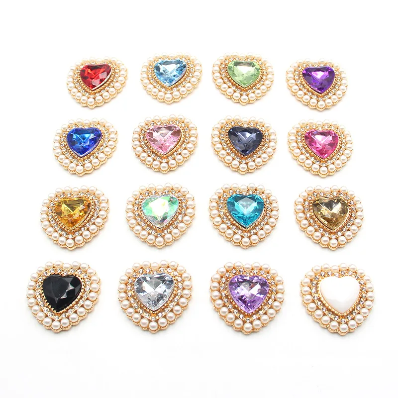 

10Pcs/Set Hot Selling 27MM Heart-Shaped Pearly Disc Alloy Accessories DIY Hair Decoration Disc Drill Button Accessories