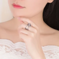 european and american 925 sterling silver retro animal open rings for women fashion vintage cat red zircon ring party jewelry