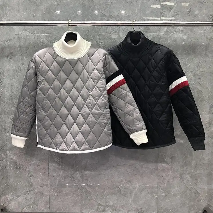 TB THOM  Cotton Clothes Men Pullover Jacket Fashion Brand Loose Patchwork Striped High Collar Thick Winter Casual Coat