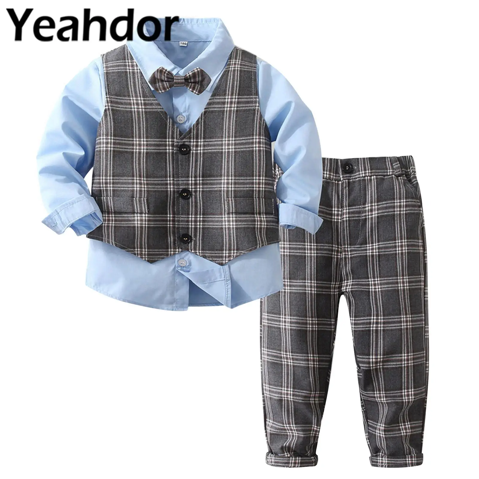 

Toddler Kids Boys Plaid Gentleman Suit Wedding Suits for Children Formal Birthday Party Dress Outfit Flower Boys Clothes Set