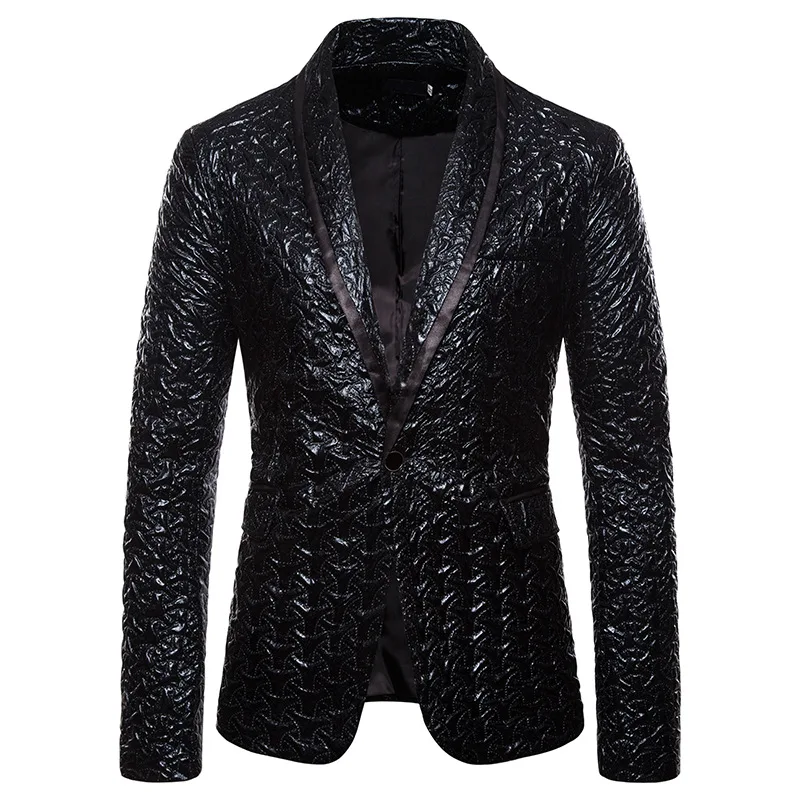 

One Stage Homme Black Jacquard Shawl XXL Wedding Bronzing Blazers Party Mens Button Men Blazer Collar Jacket Costume Singer Suit