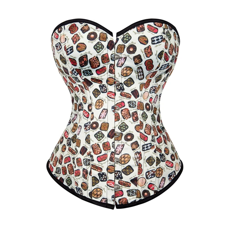 Женский винтажный корсет-бюстье с цветным узором и трусиками-стрингами |