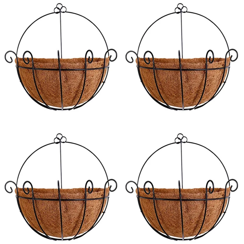

Metal Hanging Planter Basket With Coco Coir Liner Wall Mount Wire Plant Holder For Indoor Outdoor Garden Porch (4 Pack)