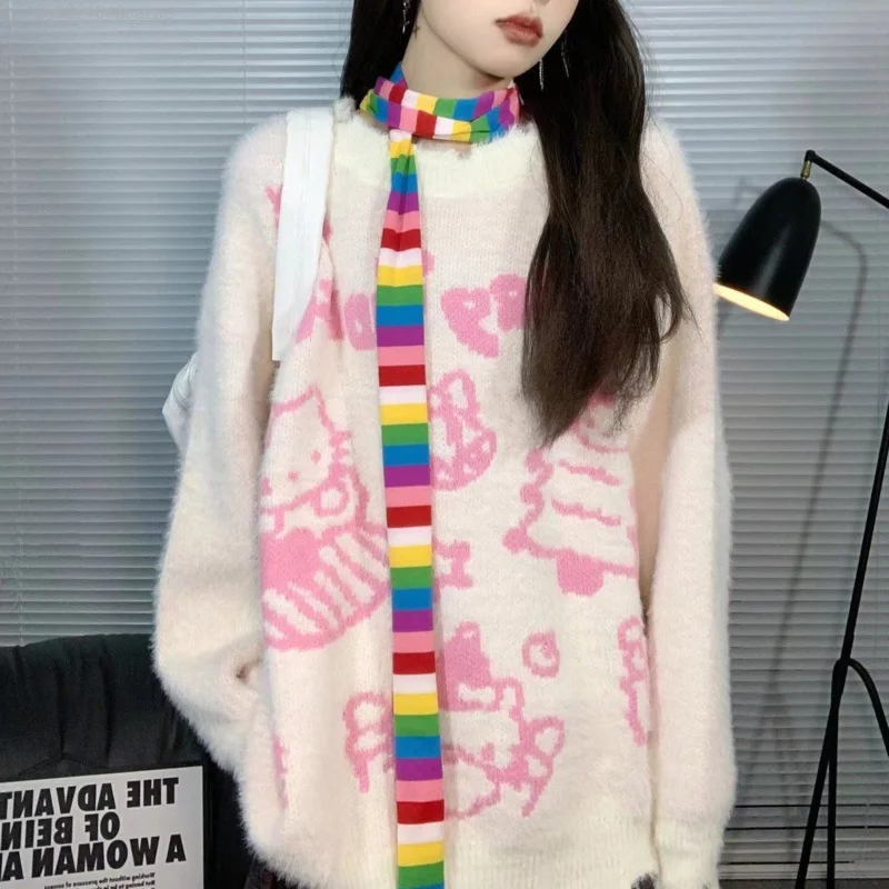 Sanrio Hello Kitty новые милые свитера женский милый мягкий пуловер с круглым вырезом