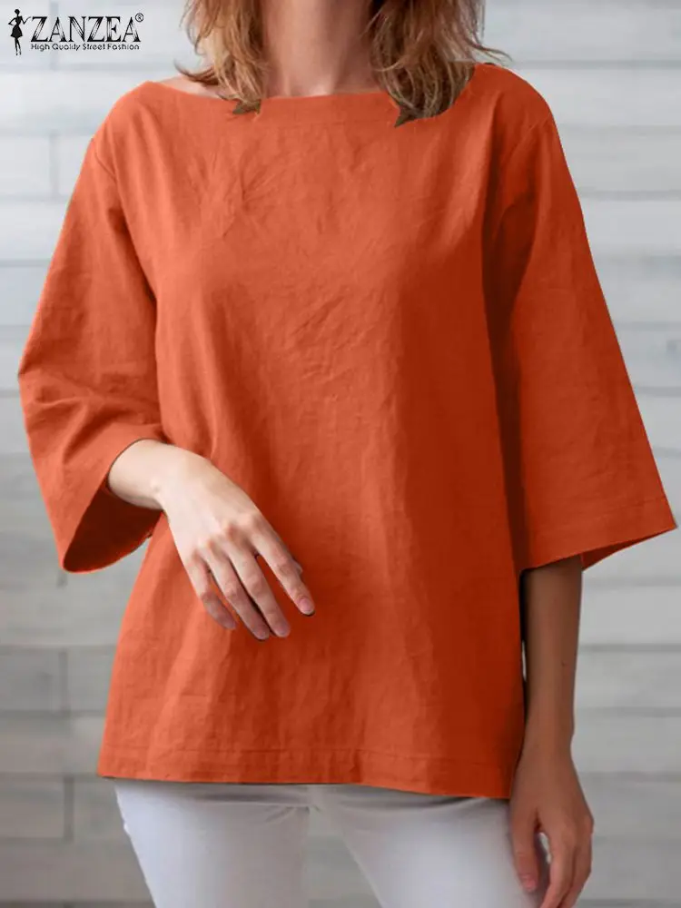 

Vintage Summer O Neck 3/4 Sleeve Blouse ZANZEA Women Tunic Tops Fashion Solid Loose Work Shirt Casual Party Blusa Tunic Chemise