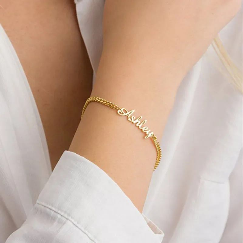 

Custom Bracelet Stainless Steel 3mm Cuban Chain Name Bracelets for Men Women Charming Customized Couple Bracelets Jewelry