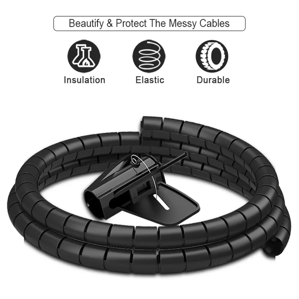 

1.5/2m Flexible Spiral Cable Organizer Management Cable Winder Cable Tie Desk Tidy Cable Storage Pipe Cord Protector Accessories