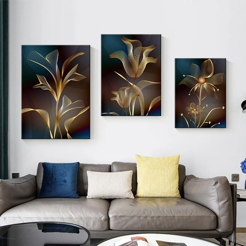 

2022 Trendy Black Gold Flower Decoration Painting Livingroom Bedroom Decoration Canvas Painting Home Decor Cuadros Para Salon