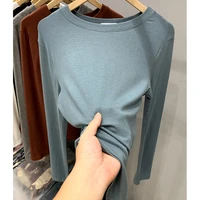 women tops long sleeve new korean solid basic slim thin casual t shirts female o neck all match cotton autumn tees t shirt femme