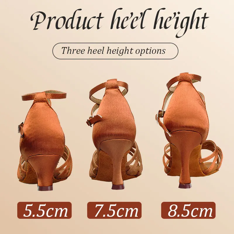 New Latin Dance Shoes Women Ladies Ballroom Tango Salsa Professional Latin Dancing Shoes Soft Sole High Heeled 5.5/7.5/8.5cm