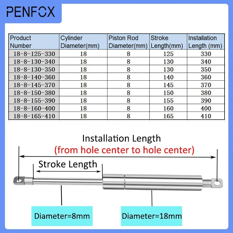 1 шт. 330 мм-410 мм 150 Н/15 кг 304 гидравлический опорный стержень из нержавеющей стали