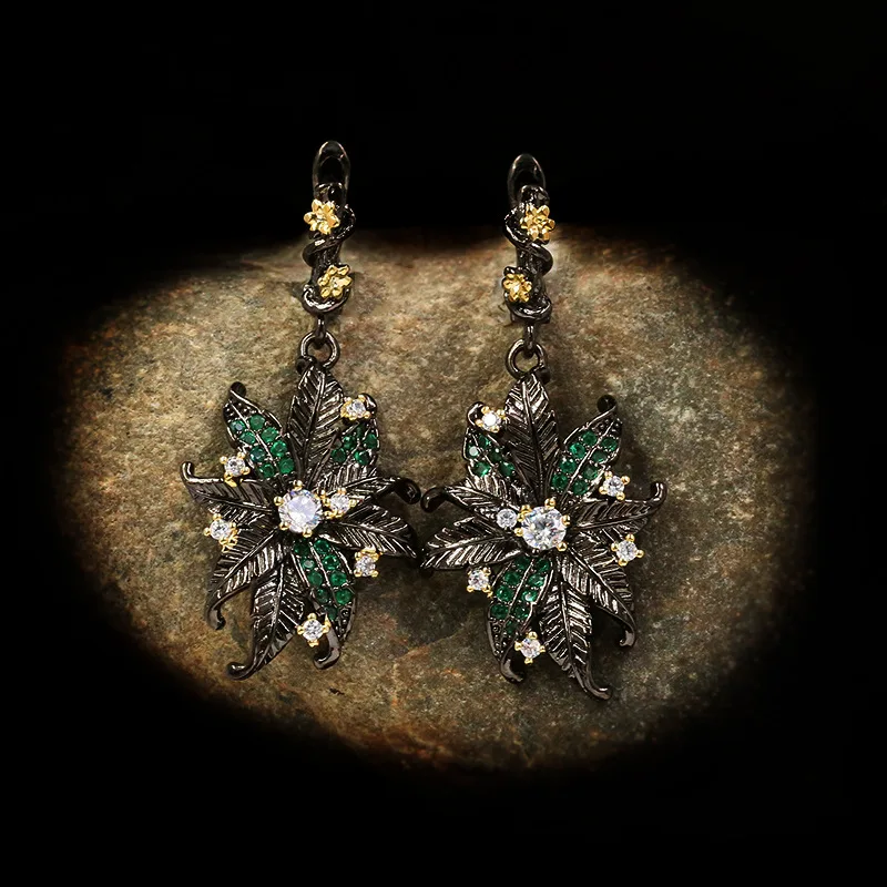 

Bohemian black gold diamond-encrusted floral earrings fashion vintage earrings creative earrings jewelry gifts
