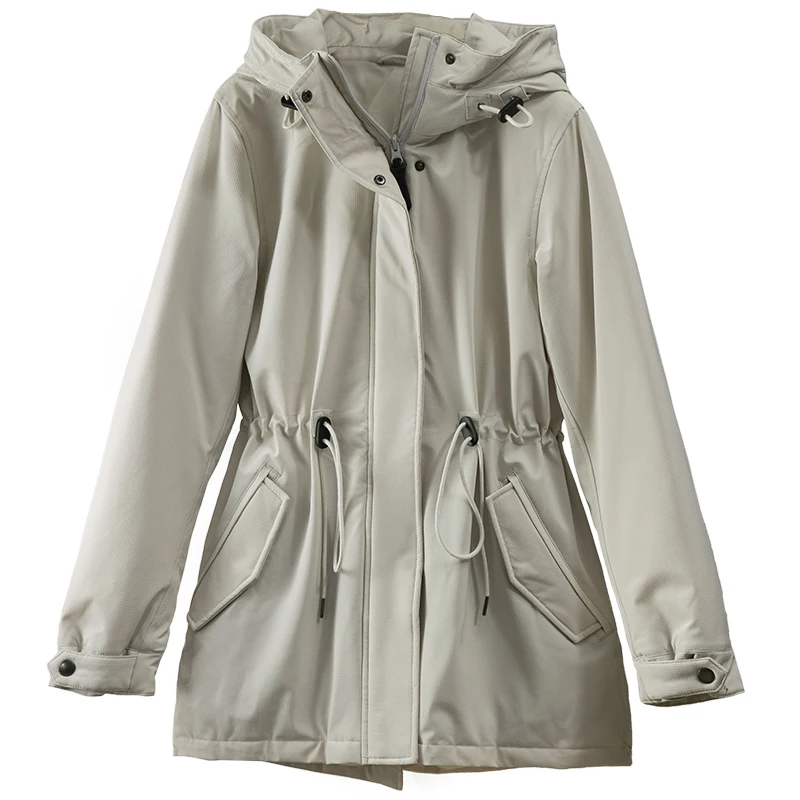 Waterproof Jacket Women  Casaco Feminino 90% White Goose Down Thin Safari Style  Autumn/Winter  Zipper  Slim  Pockets Hooded