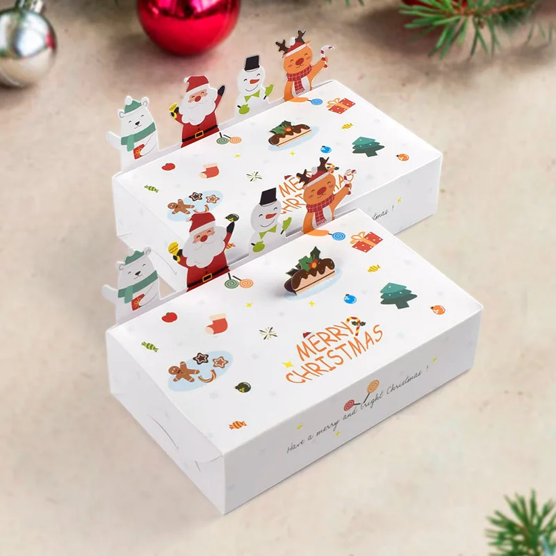 

10Pcs Box Packing Kraft Paper Cartoon Candy Cookie Box Merry Christmas Gift 2023 Christmas Decoration Xmas Navidad 2024 New Year
