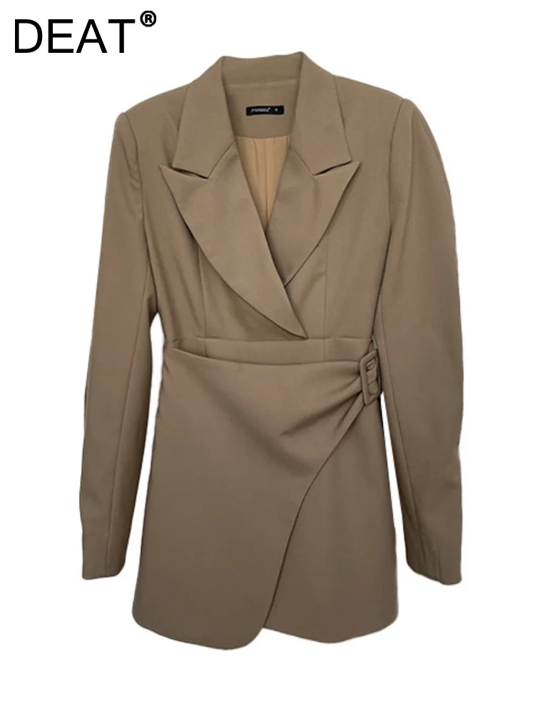 

DEAT Fashion Women's Suit Dress Notched Collar Slim Long Sleeve Waist Spliced Solid Coor Short Dress Spring 2023 New 17A6734