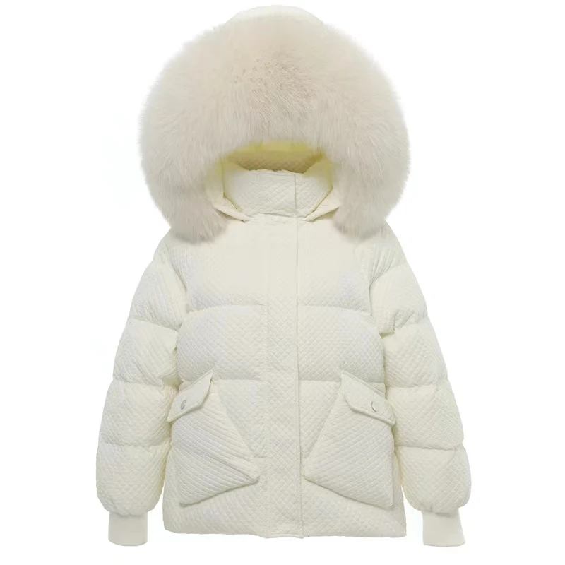 Hooded Women Windbreaker 2023 Winter Korea Fashion Down Cotton Coat Women Plush Coat White Jacket