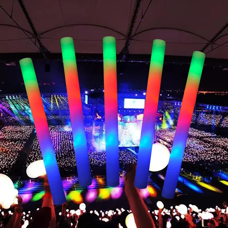 

5pcs Glow Sticks Colorful LED Fluorescent Foam Stick Cheer Flashing Tube Glow in the Dark for Party Wedding Festival Supplies