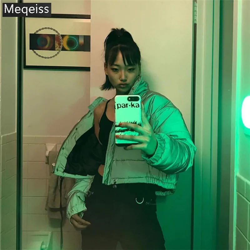 

Meqeiss Winter Fashion Reflective Short Warm Women Coat Jackets Short Jacket top Gray Color New Ladies Parka spring ladies Coat